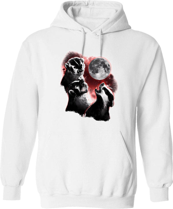 3 Badger Moon Hoodie - Retro Graphic Pullover Hoodie for Men & Women - White