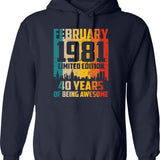 40th Birthday 40 Years Born In 1981 February Hoodie - Navy