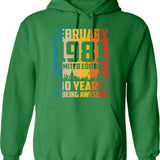 40th Birthday 40 Years Born In 1981 February Hoodie - Green