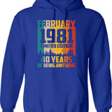 40th Birthday 40 Years Born In 1981 February Hoodie - Blue