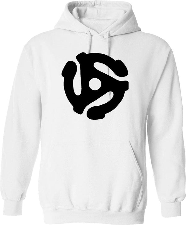 45 Record Adapter Hoodie - Retro Graphic Pullover Hoodie for Men & Women - White
