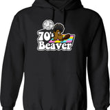 70's Beaver Hoodie - Retro Graphic Pullover Hoodie for Men & Women - Black