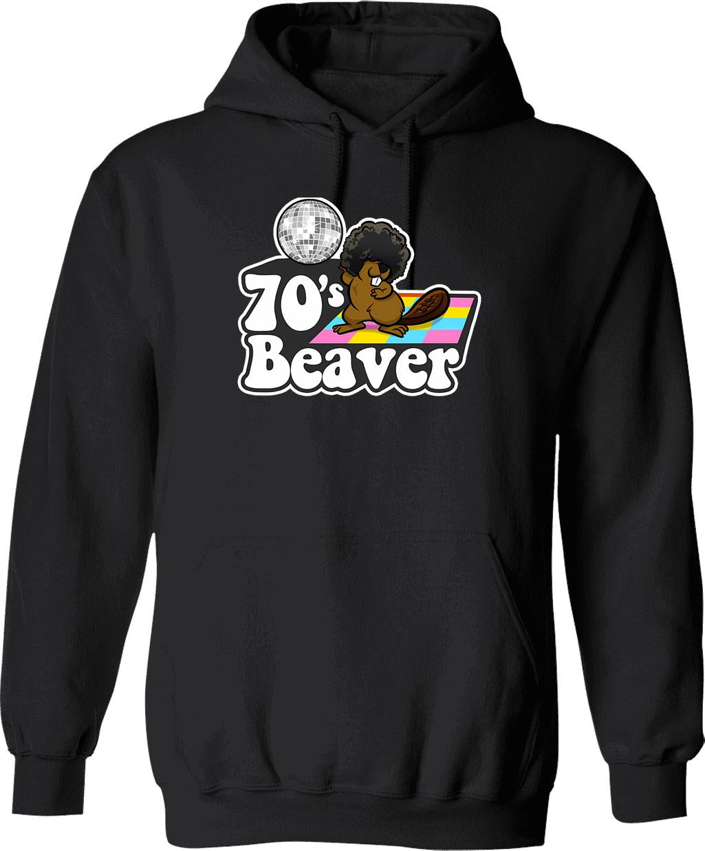 70's Beaver Hoodie - Retro Graphic Pullover Hoodie for Men & Women - Black