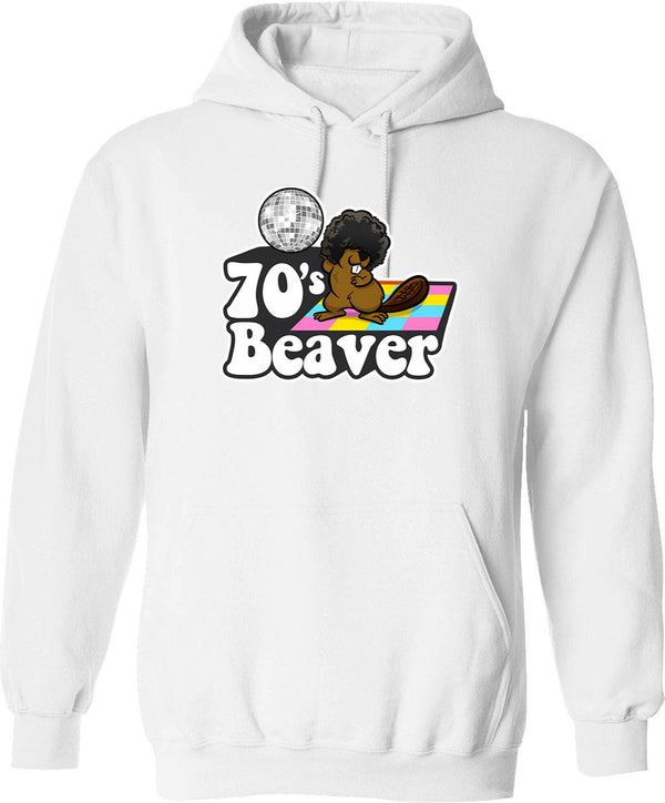 70's Beaver Hoodie - Retro Graphic Pullover Hoodie for Men & Women - White