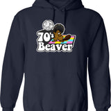 70's Beaver Hoodie - Retro Graphic Pullover Hoodie for Men & Women - Navy