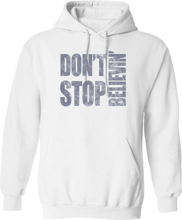 80's Journey Don't Stop Believin' Hoodie - Retro Graphic Pullover Hoodie for Men & Women - White