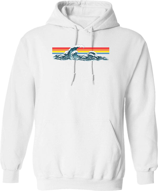80s Sunset Waves Hoodie - Retro Graphic Pullover Hoodie for Men & Women - White
