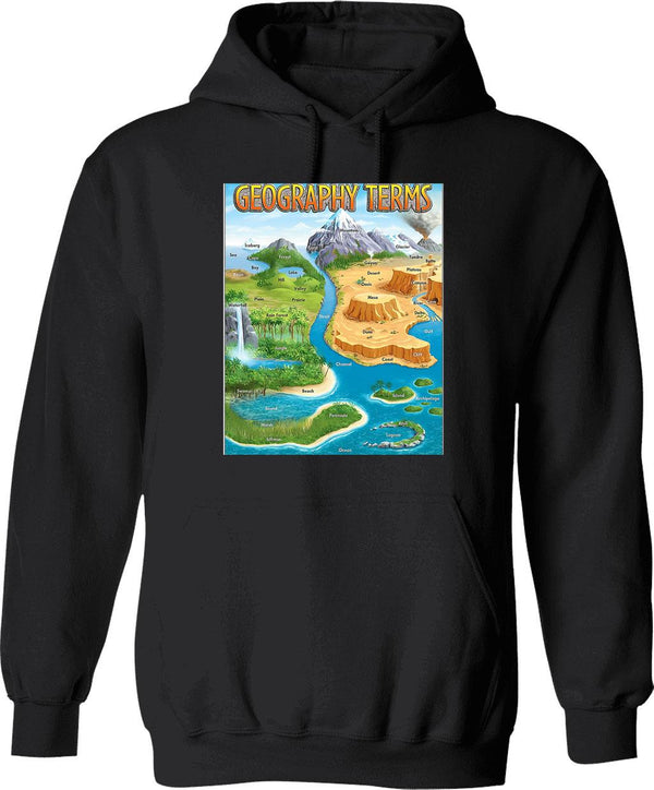 90's Geography Terms Map Meme Hoodie - Retro Graphic Pullover Hoodie for Men & Women - Black