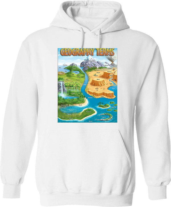 90's Geography Terms Map Meme Hoodie - Retro Graphic Pullover Hoodie for Men & Women - White