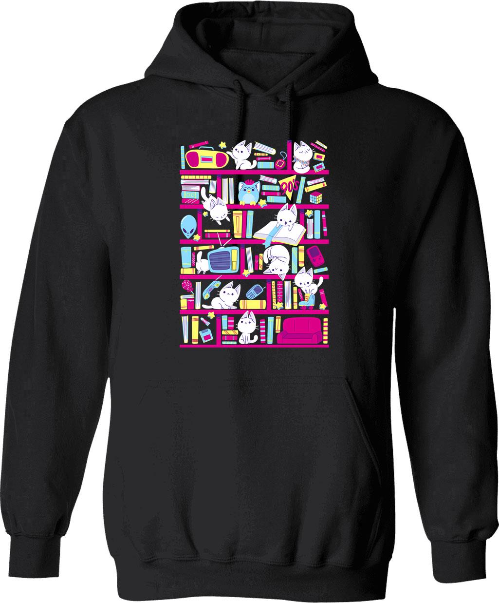 90s Library Hoodie - Retro Graphic Pullover Hoodie for Men & Women - Black
