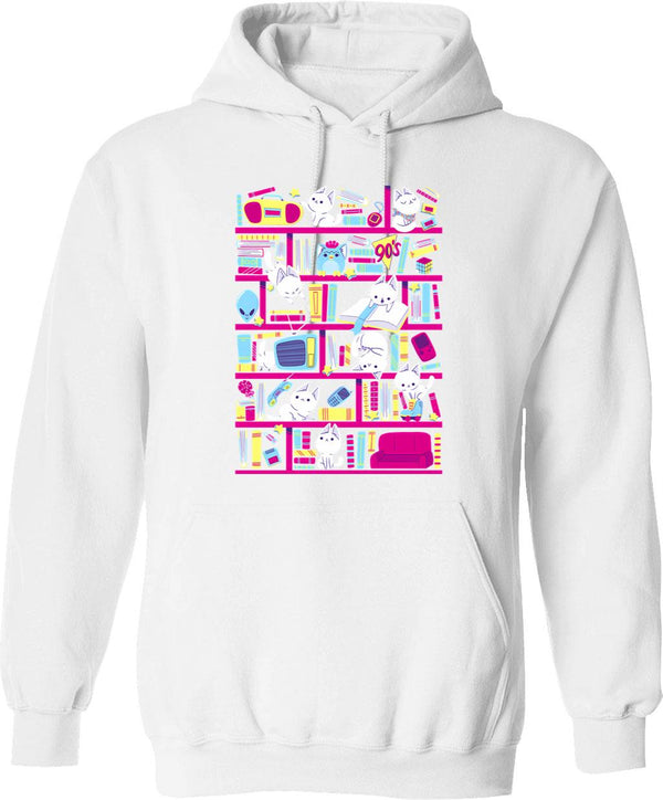 90s Library Hoodie - Retro Graphic Pullover Hoodie for Men & Women - White