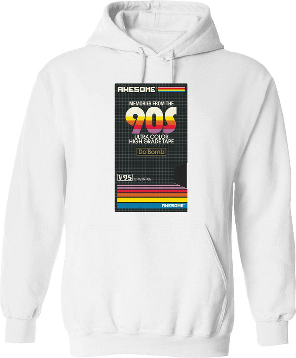 90s Memories Vhs Hoodie - Retro Graphic Pullover Hoodie for Men & Women - White