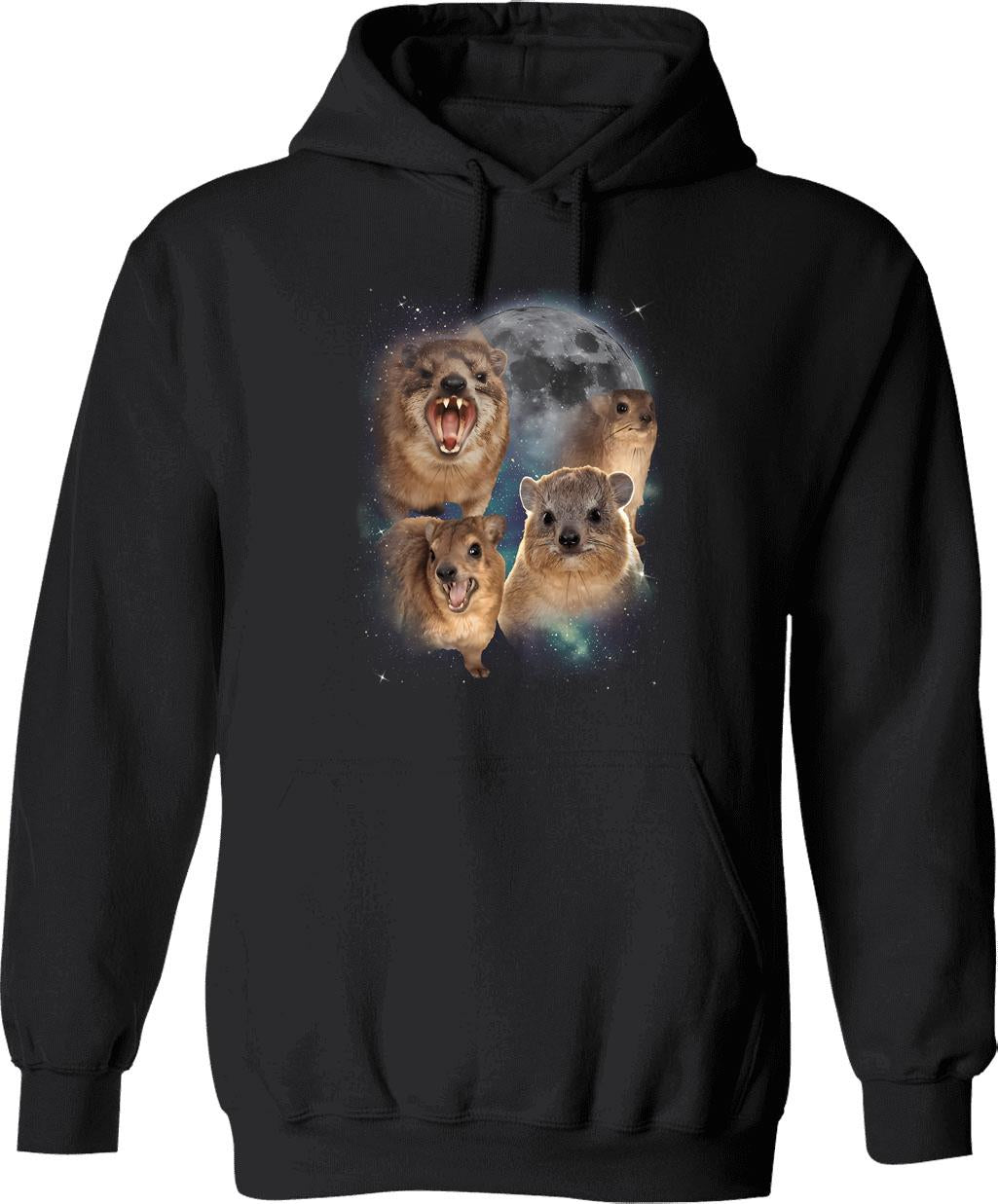 90s Retro Screaming Rock Hyraxes Moon Hoodie - Black