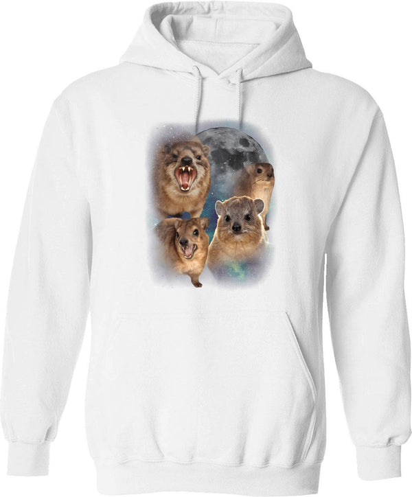 90s Retro Screaming Rock Hyraxes Moon Hoodie - White