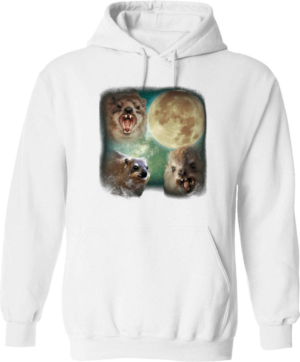 90s Vintage Retro Hyraxes Moon Meme Hoodie - White