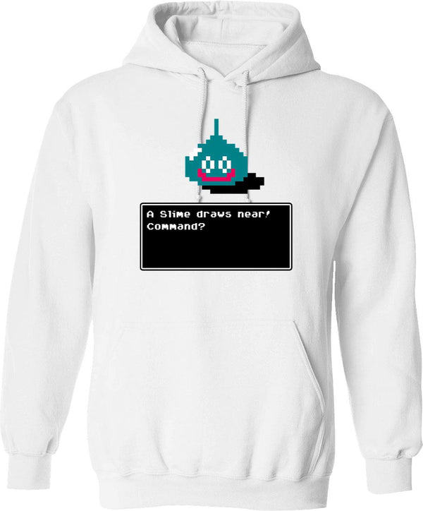 A Slime Draws Near Hoodie - Retro Graphic Pullover Hoodie for Men & Women - White