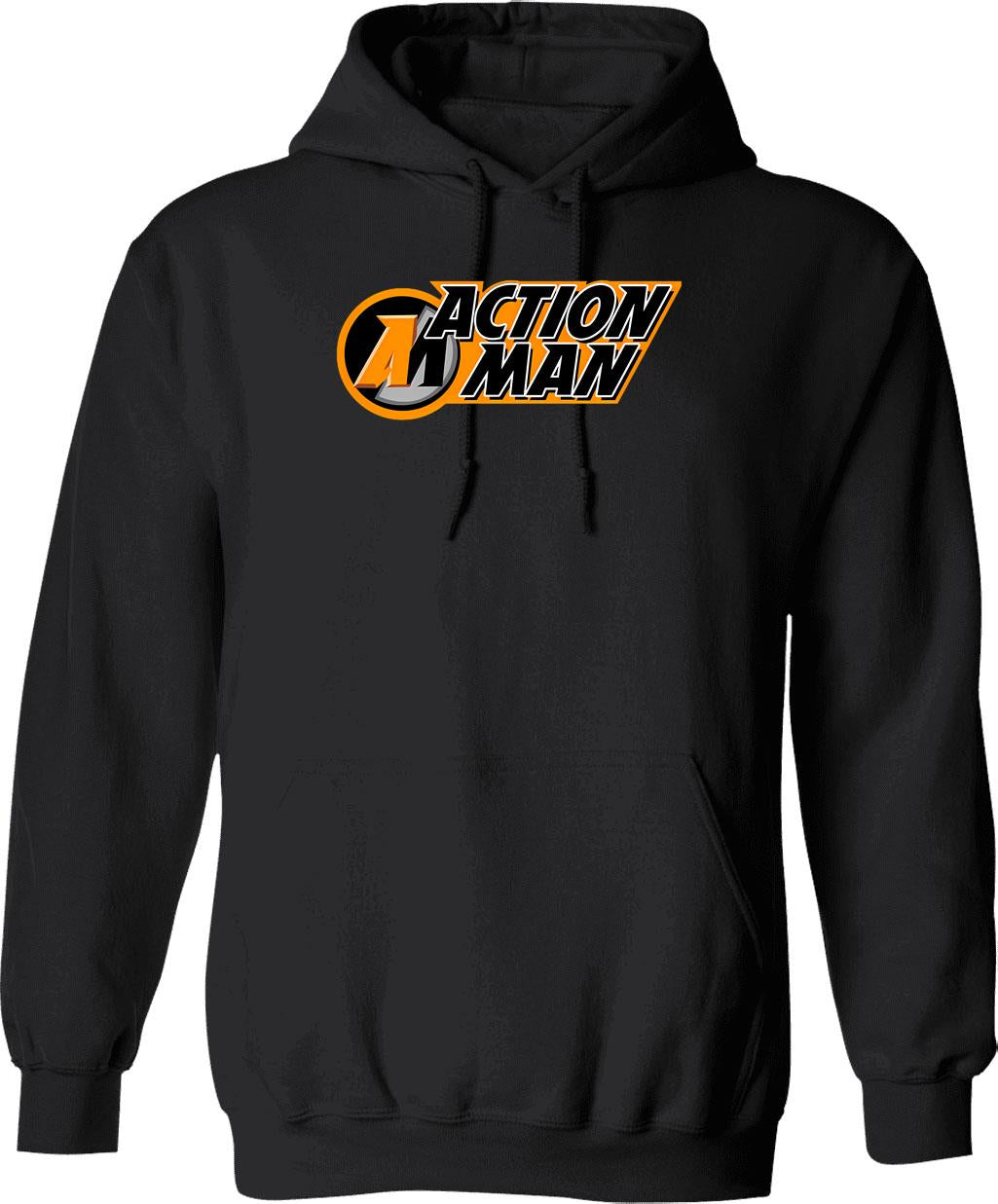 Action Man Hoodie - Retro Graphic Pullover Hoodie for Men & Women - Black