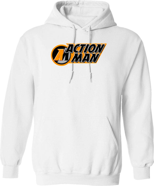 Action Man Hoodie - Retro Graphic Pullover Hoodie for Men & Women - White