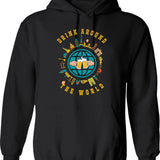 Adult Vacation Drinking Hoodie - Retro Graphic Pullover Hoodie for Men & Women - Black