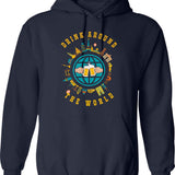 Adult Vacation Drinking Hoodie - Retro Graphic Pullover Hoodie for Men & Women - Navy