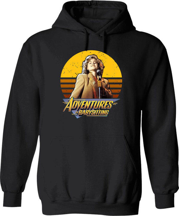 Adventures In Babysitting Vintage Hoodie - Retro Graphic Cosy Pullover - Black