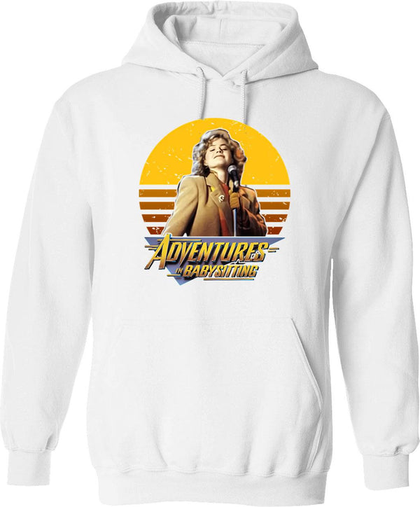 Adventures In Babysitting Vintage Hoodie - Retro Graphic Cosy Pullover - White