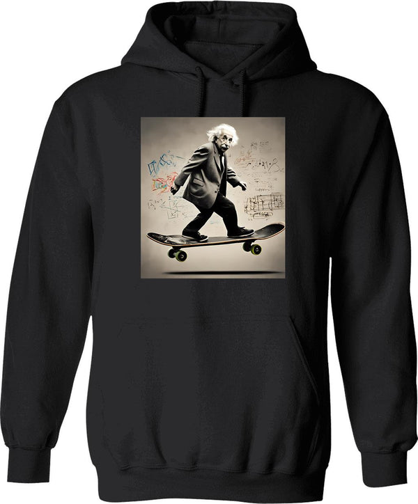 Albert Einstein Riding A Skateboard With Equations As Graffiti Hoodie - Black
