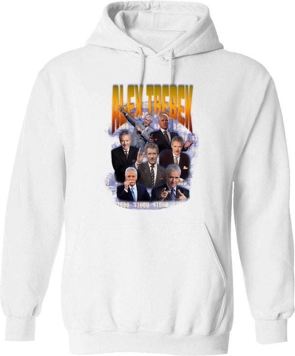 Alex Trebek Hoodie - Retro Graphic Pullover Hoodie for Men & Women - White