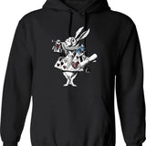 Alice In Wonderland White Rabbit Hoodie - Retro Graphic Pullover Hoodie for Men & Women - Black
