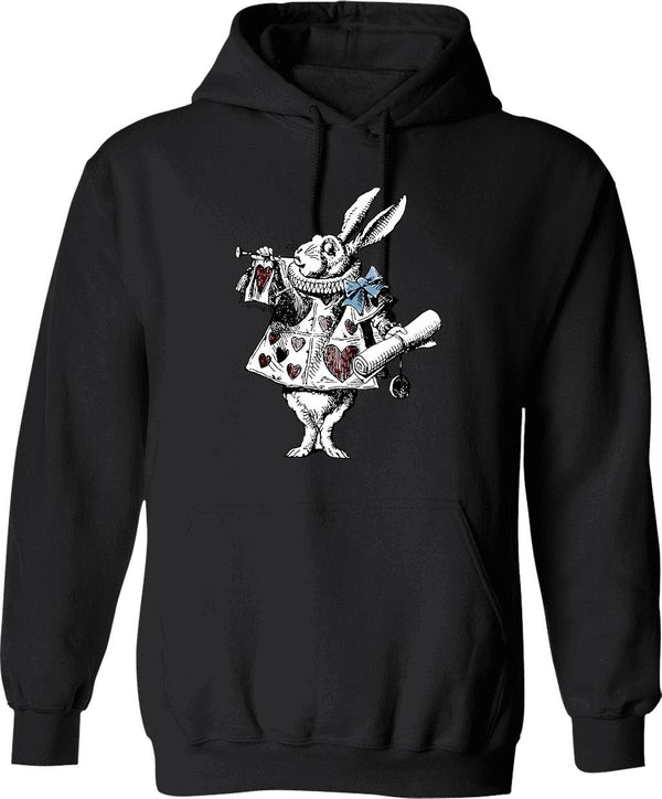 Alice In Wonderland White Rabbit Hoodie - Retro Graphic Pullover Hoodie for Men & Women - Black