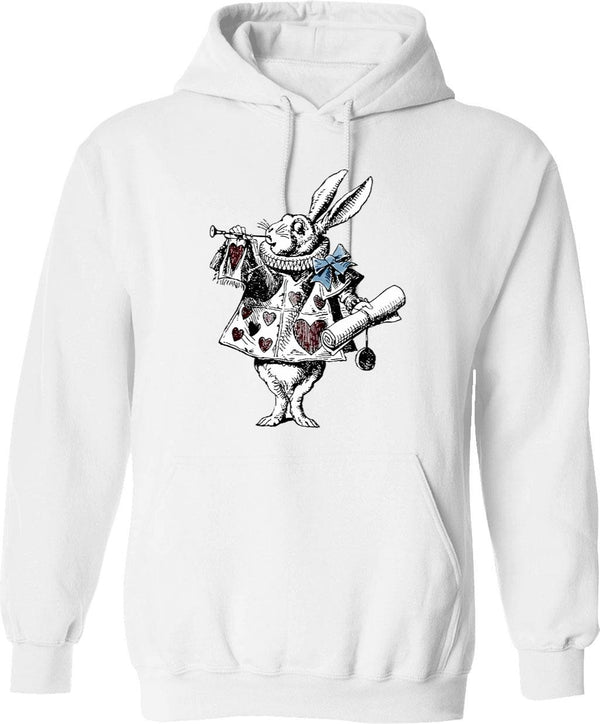 Alice In Wonderland White Rabbit Hoodie - Retro Graphic Pullover Hoodie for Men & Women - White