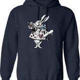 Alice In Wonderland White Rabbit Hoodie - Retro Graphic Pullover Hoodie for Men & Women - Navy
