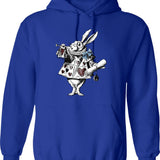 Alice In Wonderland White Rabbit Hoodie - Retro Graphic Pullover Hoodie for Men & Women - Blue