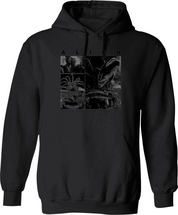 Alien Xenomorph T-Hoodie Alien Phases Essential Graphic Pullover Hoodie - Black