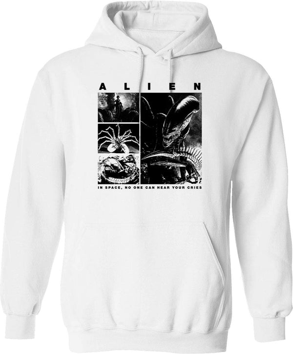 Alien Xenomorph T-Hoodie Alien Phases Essential Graphic Pullover Hoodie - White