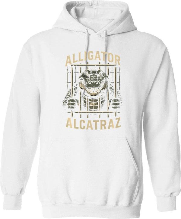 Alligator Alcatraz Hoodie - Retro Graphic Pullover Hoodie for Men & Women - White