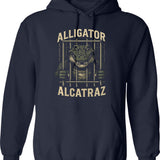 Alligator Alcatraz Hoodie - Retro Graphic Pullover Hoodie for Men & Women - Navy
