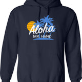 Aloha Mr. Hand Hoodie - Retro Graphic Pullover Hoodie for Men & Women - Navy
