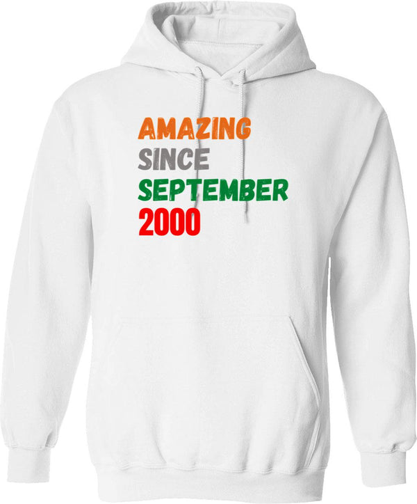 Amazing Since September 2000 Hoodie - Retro Graphic Pullover Hoodie for Men & Women - White