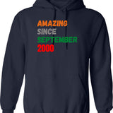 Amazing Since September 2000 Hoodie - Retro Graphic Pullover Hoodie for Men & Women - Navy
