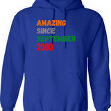 Amazing Since September 2000 Hoodie - Retro Graphic Pullover Hoodie for Men & Women - Blue