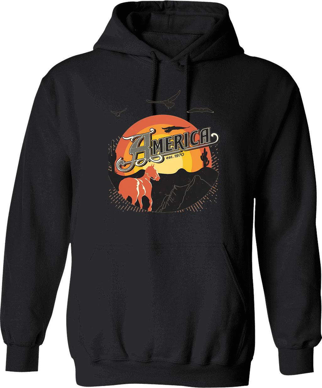 America Band Classic Hoodie - Retro Graphic Pullover Hoodie for Men & Women - Black