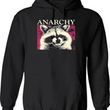 Anarchy Raccoon In Pink Hoodie - Retro Graphic Pullover Hoodie for Men & Women - Black