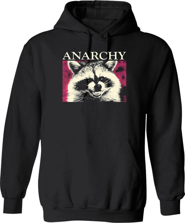 Anarchy Raccoon In Pink Hoodie - Retro Graphic Pullover Hoodie for Men & Women - Black