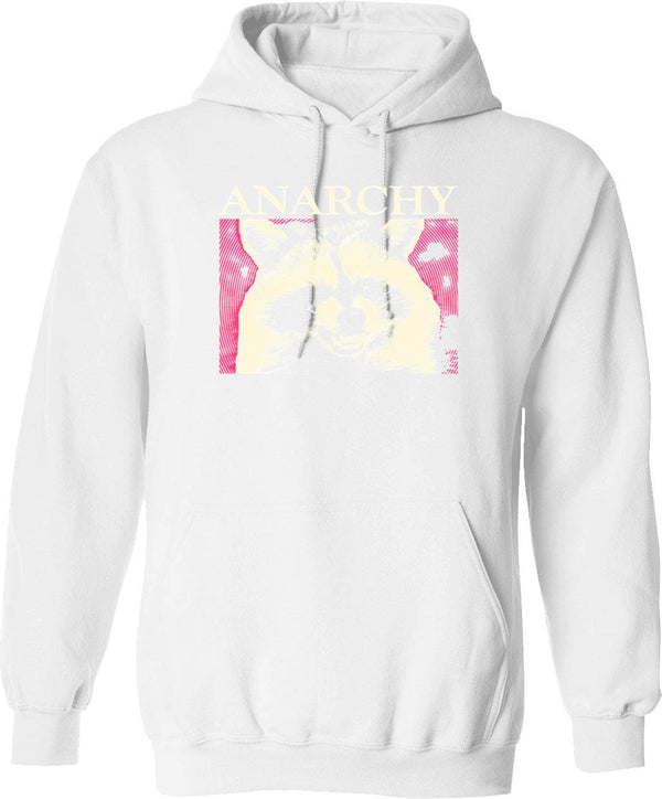 Anarchy Raccoon In Pink Hoodie - Retro Graphic Pullover Hoodie for Men & Women - White