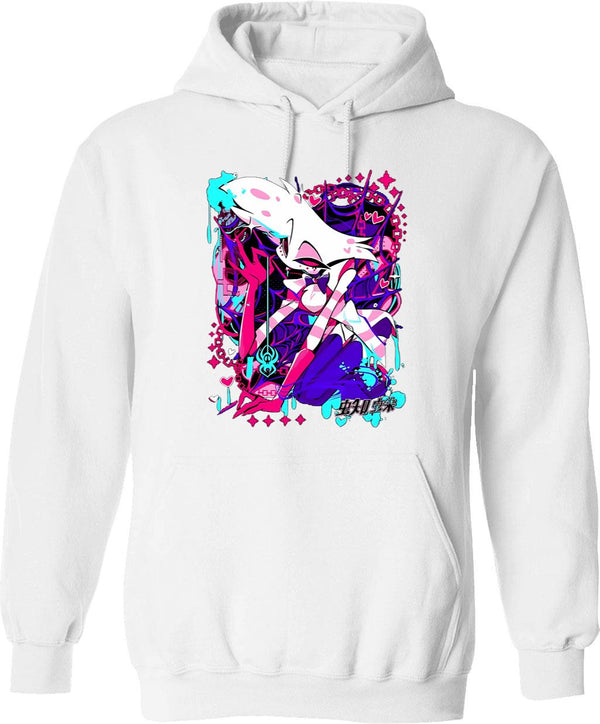 Angel Dust - Hazbin Hotel Classic T-Hoodie23 Black Graphic Pullover Hoodie - White
