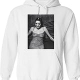 Angelina Sexy Smile Hoodie - Retro Graphic Pullover Hoodie for Men & Women - White