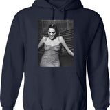 Angelina Sexy Smile Hoodie - Retro Graphic Pullover Hoodie for Men & Women - Navy