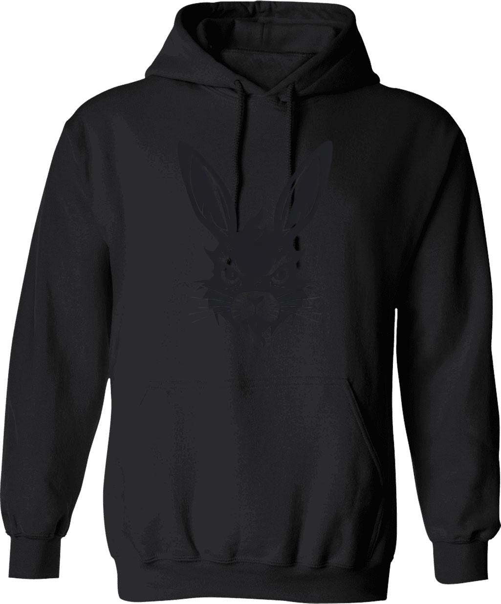 Angry Black Rabbit Hoodie - Retro Graphic Pullover Hoodie for Men & Women - Black
