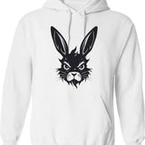 Angry Black Rabbit Hoodie - Retro Graphic Pullover Hoodie for Men & Women - White